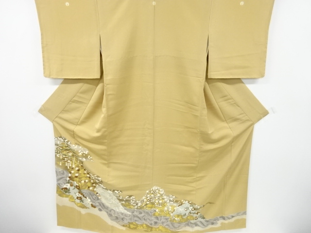 JAPANESE KIMONO / VINTAGE IRO-TOMESODE / SILK / EMBROIDERY / PINE & KIKU